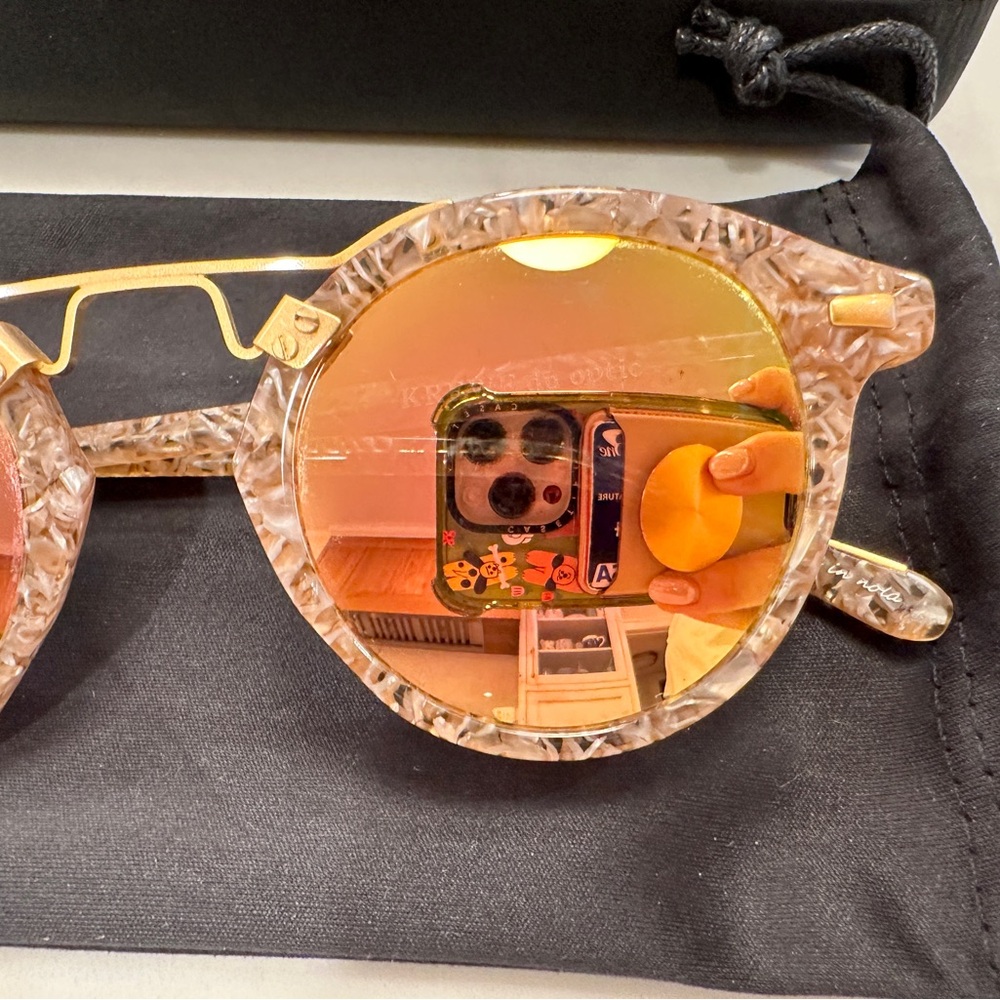 KREWE St. Louis Mirrored Sunglasses with Gold Bridge and Rose Lenses - Picture 6 of 10